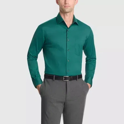 Van Heusen Fitted Everyday Defense Stain Shield Mens Modern Fit Stretch Fabric Wrinkle Free Long Sleeve Dress S In Green