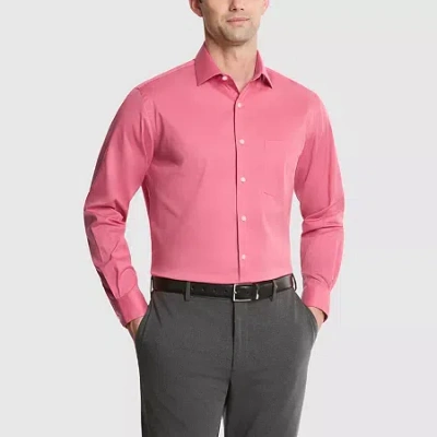 Van Heusen Fitted Everyday Defense Stain Shield Mens Modern Fit Stretch Fabric Wrinkle Free Long Sleeve Dress S In Pink