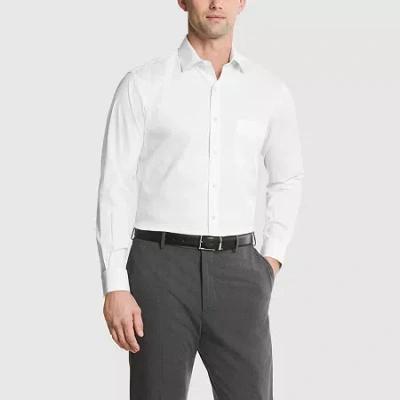 Van Heusen Fitted Everyday Defense Stain Shield Mens Modern Fit Stretch Fabric Wrinkle Free Long Sleeve Dress S In White
