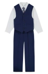 Van Heusen Kids' Diamond Texture Button-up Shirt, Vest, Tie & Pants Set In Navy