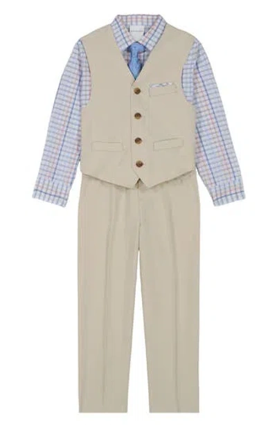 Van Heusen Kids' Heather Poplin Button-up Shirt, Vest, Tie & Pants Set In 238 Cement