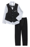 Van Heusen Kids' Poplin Shirt, Vest, Pants & Bow Tie Set In Black