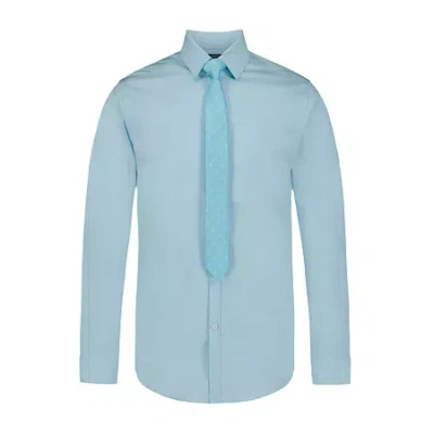 Van Heusen Little & Big Kid Boys Stretch Fabric Long Sleeve Point Collar Shirt + Tie Set In Blue