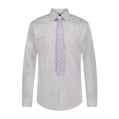 Van Heusen Little & Big Kid Boys Stretch Fabric Long Sleeve Point Collar Shirt + Tie Set In Purple