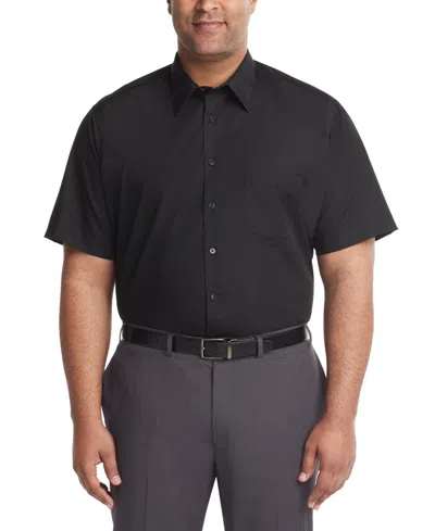 Van Heusen Men's Big & Tall Poplin Short Sleeve Dress Shirt In Black