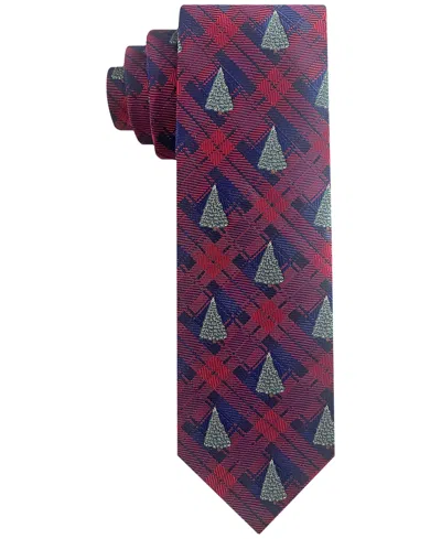 Van Heusen Men's Christmas Tree Plaid Tie In Navy