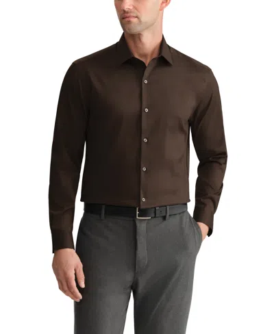 Van Heusen Men's Wrinkle Stretch Square Cuff Dress Shirt In Brown