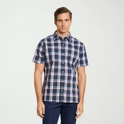 Van Heusen Originals Mens Short Sleeve Regular Fit Button-down Shirt In Blue