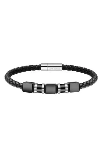 Van Heusen Ornaments Leather Bracelet In Gray