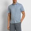 Van Heusen Performance Knit Mens Short Sleeve Slim Fit Stretch Fabric Button-down Shirt In Blue