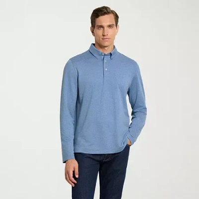 Van Heusen Performance Mens Regular Fit Long Sleeve Polo Shirt In Blue
