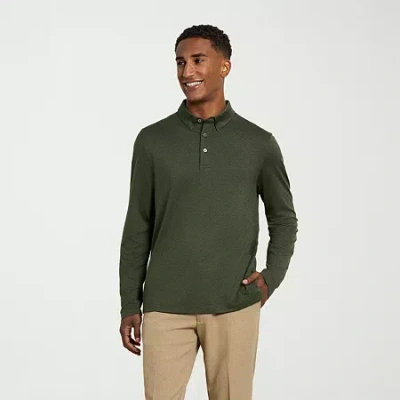 Van Heusen Performance Mens Regular Fit Long Sleeve Polo Shirt In Green