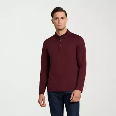 Van Heusen Performance Mens Regular Fit Long Sleeve Polo Shirt In Burgundy