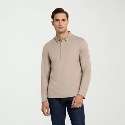Van Heusen Performance Mens Regular Fit Long Sleeve Polo Shirt In Neutral