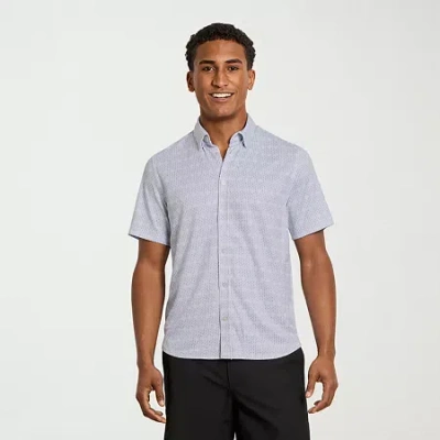 Van Heusen Performance Mens Short Sleeve Regular Fit Button-down Shirt In Blue