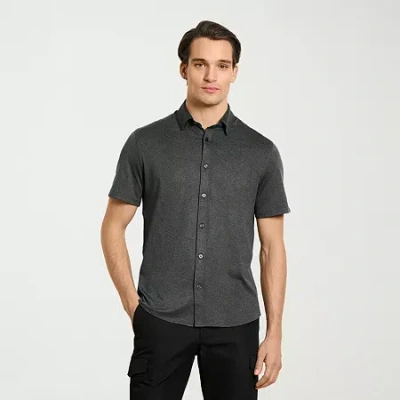 Van Heusen Performance Mens Short Sleeve Regular Fit Button-down Shirt In Black