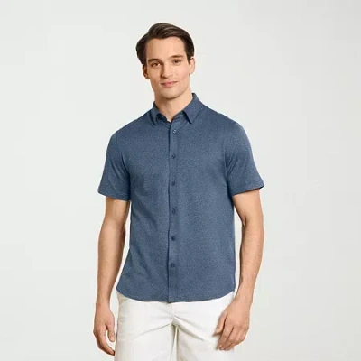 Van Heusen Performance Mens Short Sleeve Regular Fit Button-down Shirt In Blue