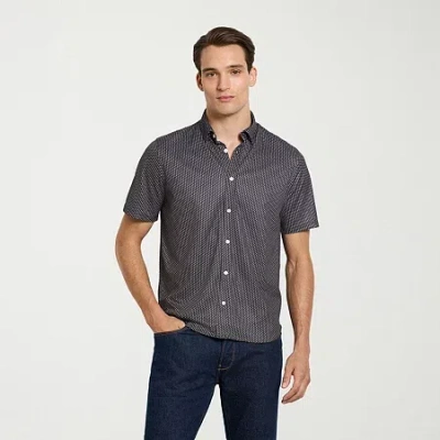 Van Heusen Performance Mens Short Sleeve Slim Fit Button-down Shirt In Gray