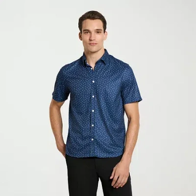 Van Heusen Performance Mens Short Sleeve Slim Fit Button-down Shirt In Blue