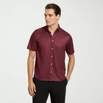 Van Heusen Performance Mens Short Sleeve Slim Fit Button-down Shirt In Burgundy