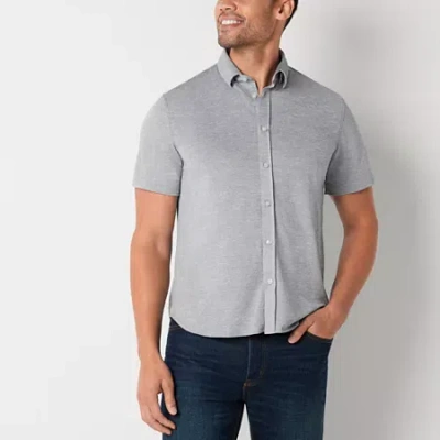 Van Heusen Performance Mens Short Sleeve Slim Fit Stretch Fabric Button-down Shirt In Gray