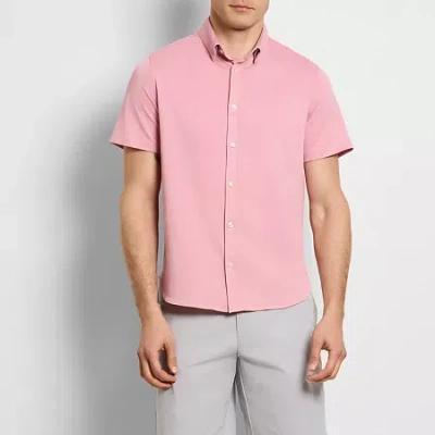 Van Heusen Performance Mens Short Sleeve Slim Fit Stretch Fabric Button-down Shirt In Pink