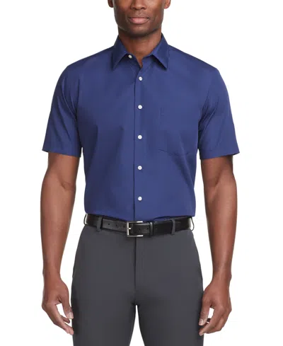 Van Heusen Poplin Solid Short-sleeve Dress Shirt In Pacific Blue