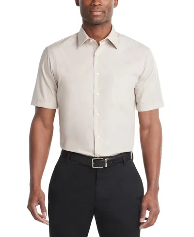 Van Heusen Poplin Solid Short-sleeve Dress Shirt In Stone