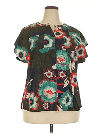 Pre-owned Van Heusen Short Sleeve Blouse In Green