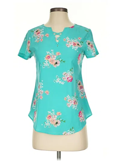 Pre-owned Van Heusen Short Sleeve Blouse In Teal
