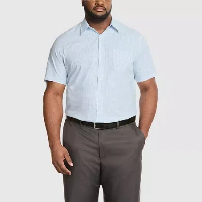 Van Heusen Short Sleeve Poplin Mens Big & Tall Classic Fit Wrinkle Free Short Sleeve Plaid Dress Shirt In Blue