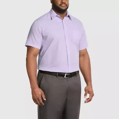 Van Heusen Short Sleeve Poplin Mens Big & Tall Classic Fit Wrinkle Free Short Sleeve Plaid Dress Shirt In Purple