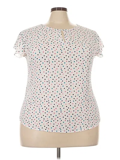 Pre-owned Van Heusen Short Sleeve Top Ivory Hearts Pattern Keyhole Neckline Tops