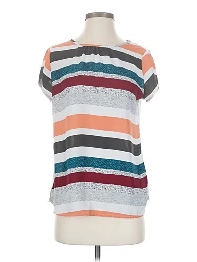 Pre-owned Van Heusen Short Sleeve Top Silver Stripes Pattern Boatneck Tops