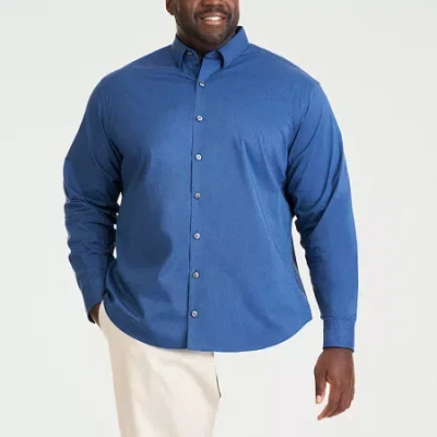 Van Heusen Stain Shield Mens Long Sleeve Regular Fit Stretch Fabric Wrinkle Free Big And Tall Button-down Shirt In Blue