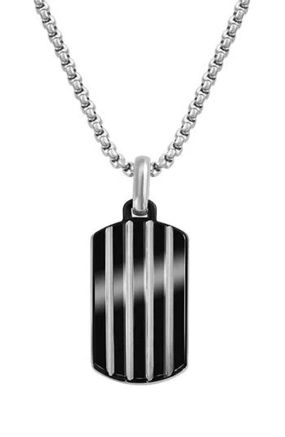 Van Heusen Stripe Dog Tag Pendant Necklace In Black