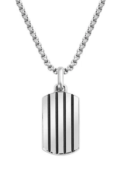 Van Heusen Stripe Dog Tag Pendant Necklace In Silver