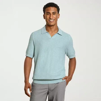 Van Heusen Temp Control Mens Short Sleeve Polo Sweater In Blue