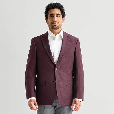 Van Heusen Textured Solid Mens Modern Fit Sport Coat In Red