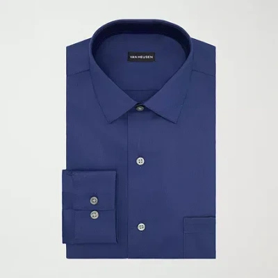 Van Heusen Ultra Flex Mens Regular Fit Stretch Fabric Wrinkle Free Long Sleeve Dress Shirt In Blue