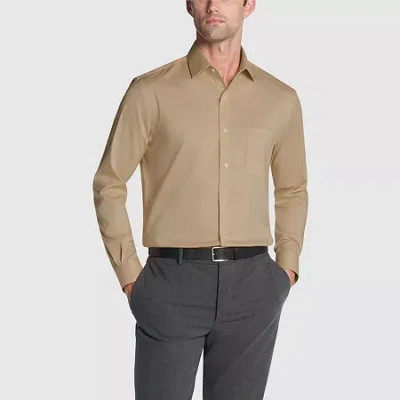 Van Heusen Ultra Flex Mens Regular Fit Stretch Fabric Wrinkle Free Long Sleeve Dress Shirt In Brown
