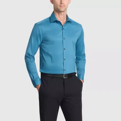 Van Heusen Ultra Flex Mens Slim Fit Stretch Fabric Wrinkle Free Long Sleeve Dress Shirt In Blue