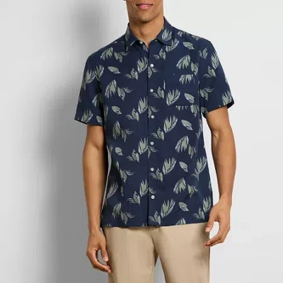 Van Heusen Weekend Mens Short Sleeve Moisture Wicking Quick Dry Camp Shirt In Blue