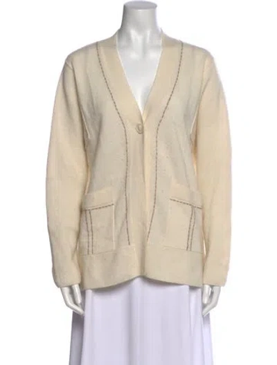 Pre-owned Van Kukil Cashmere V-neck Sweater In Neutral
