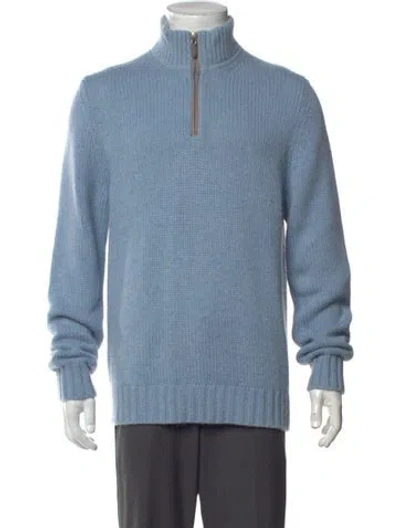 Pre-owned Van Laack Cashmere Mock Neck Pullover In Blue