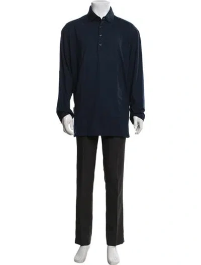 Pre-owned Van Laack Collar Long Sleeve Polo Shirt In Blue