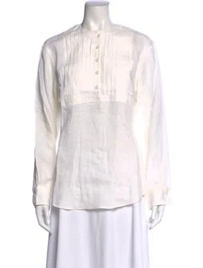 Pre-owned Van Laack Linen Long Sleeve Blouse In White