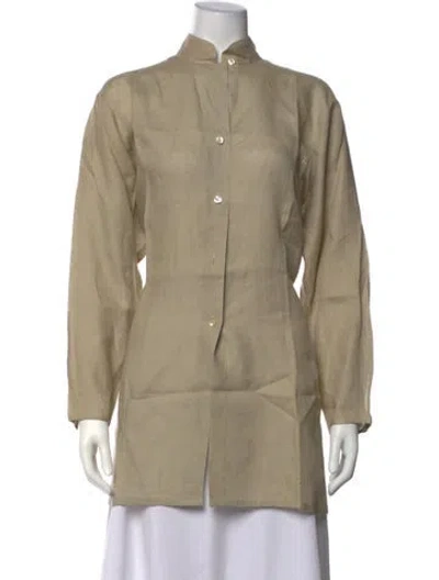 Pre-owned Van Laack Linen Long Sleeve Button-up Top In Neutrals