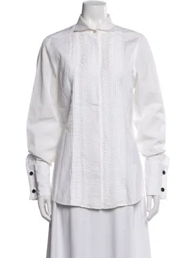 Pre-owned Van Laack Long Sleeve Button-up Top In White