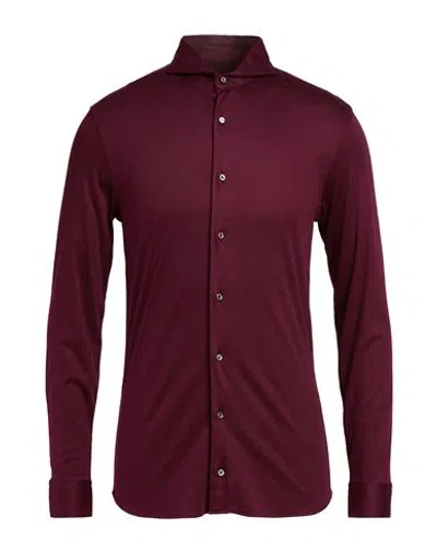 Van Laack Man Shirt Plum Size M Cotton In Purple